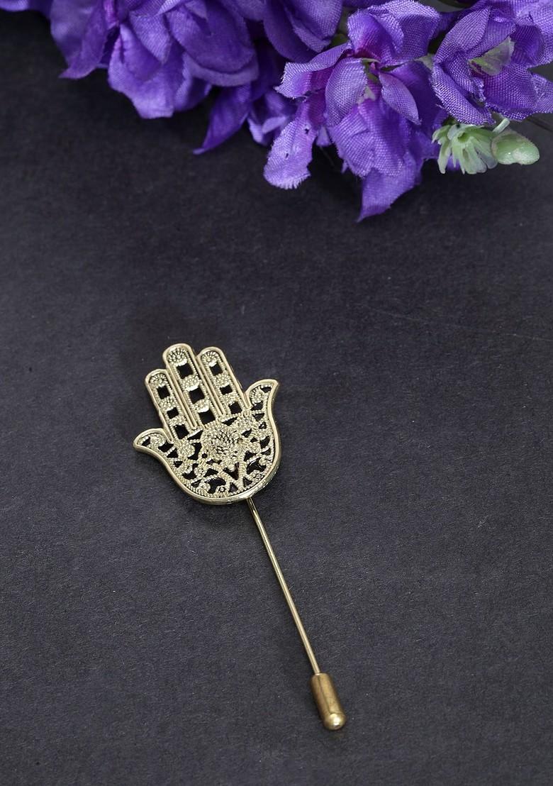 Jewel Junction Men Gold Toned Stylised Hand Shaped Brooch