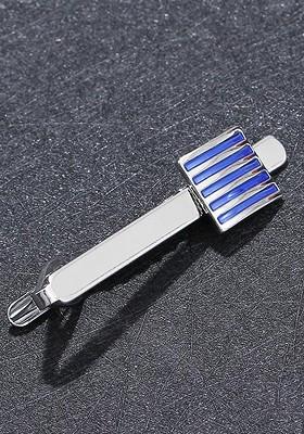 Men Silver Toned Blue Brooch Tie Pin