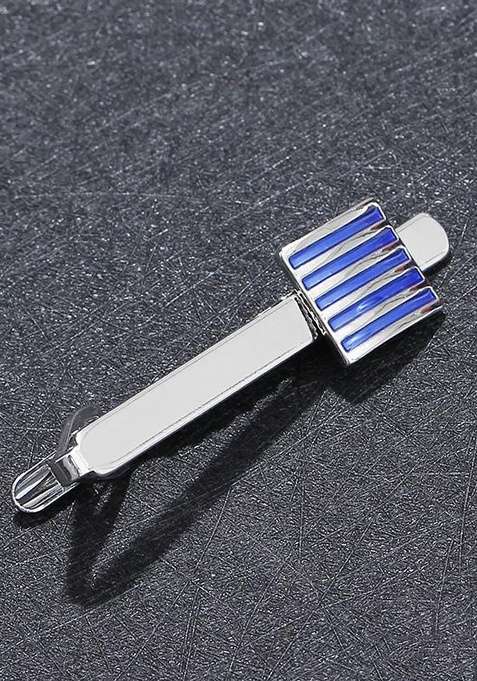 Men Silver Toned Blue Brooch Tie Pin
