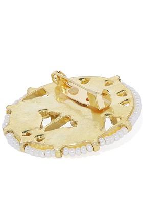 Unisex Gold Toned White Jadau Brooch