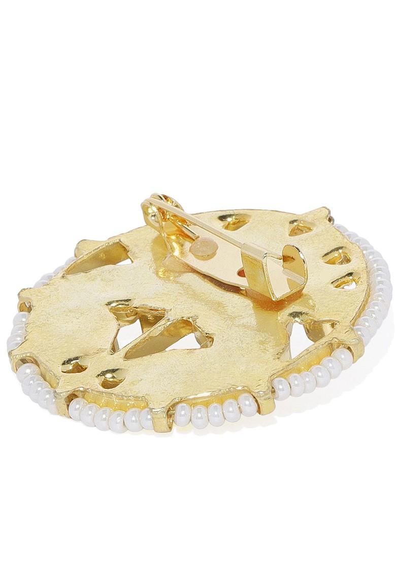 Unisex Gold Toned White Jadau Brooch
