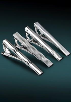 Set Of 4 Silver Plated Tie Pin Brooch