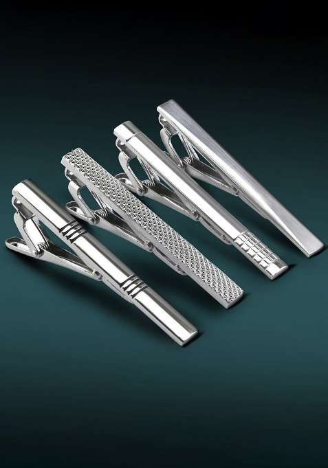 Set Of 4 Silver Plated Tie Pin Brooch