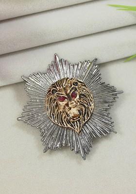 Men Silver Gold Toned Magestic Roar Lion Face Brooch