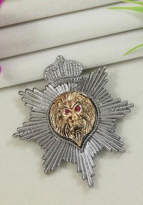 Men Stone Studded Lion Face Statement Brooch