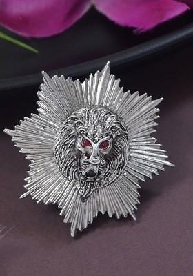 Men Metallic Toned Magestic Roar Lion Face Brooch