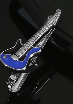 Men Silver Plated Guitar Tie Pin