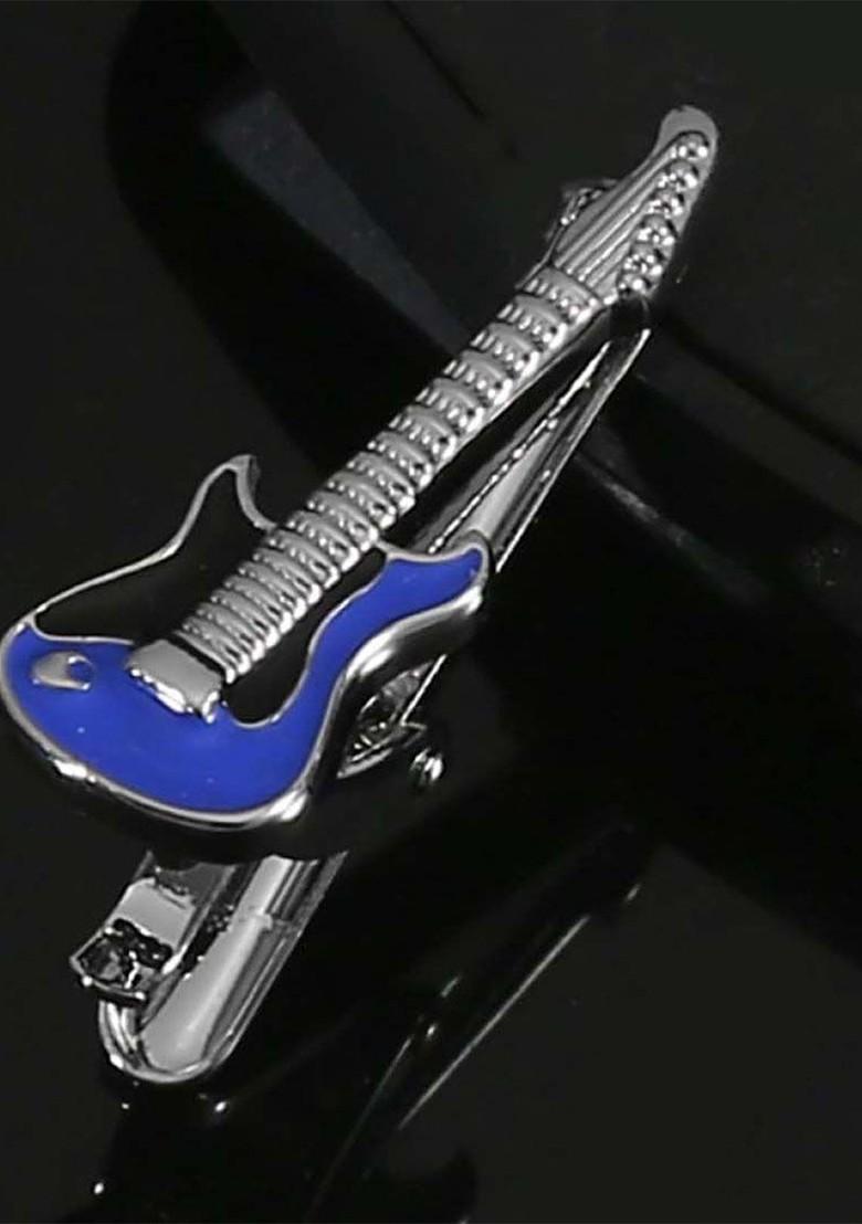 Men Silver Plated Guitar Tie Pin