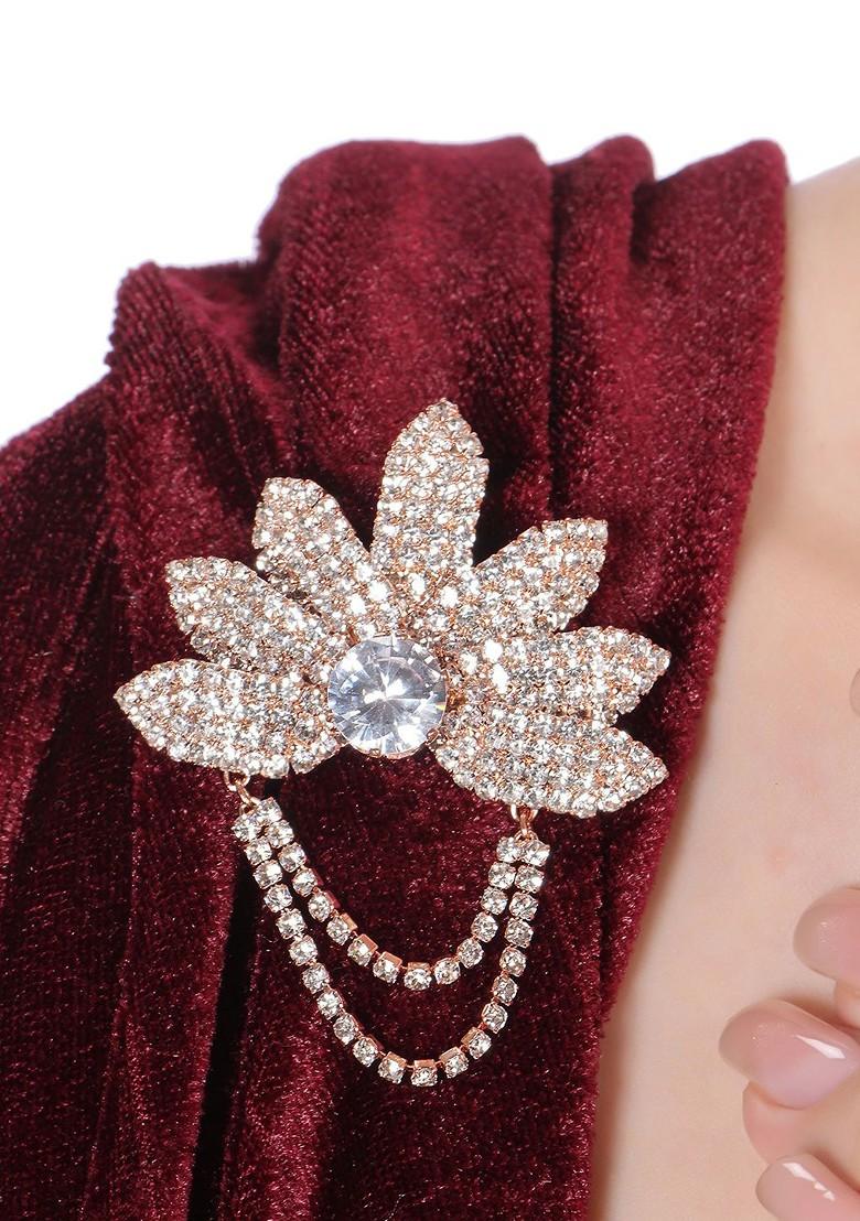 Sparkling Cubic Zirconia American Diamond Studded Saree Pin