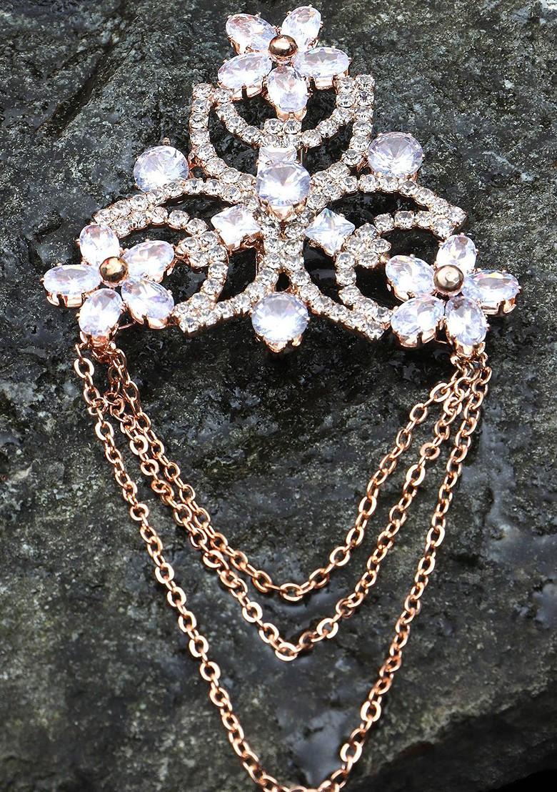 Sparkling Cubic Zirconia American Diamond Studded Saree Pin