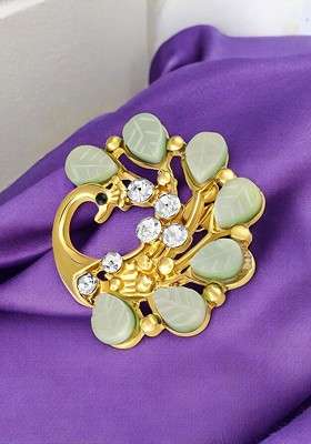 Peacock Shaped Studded Weeding Brooch - Indya