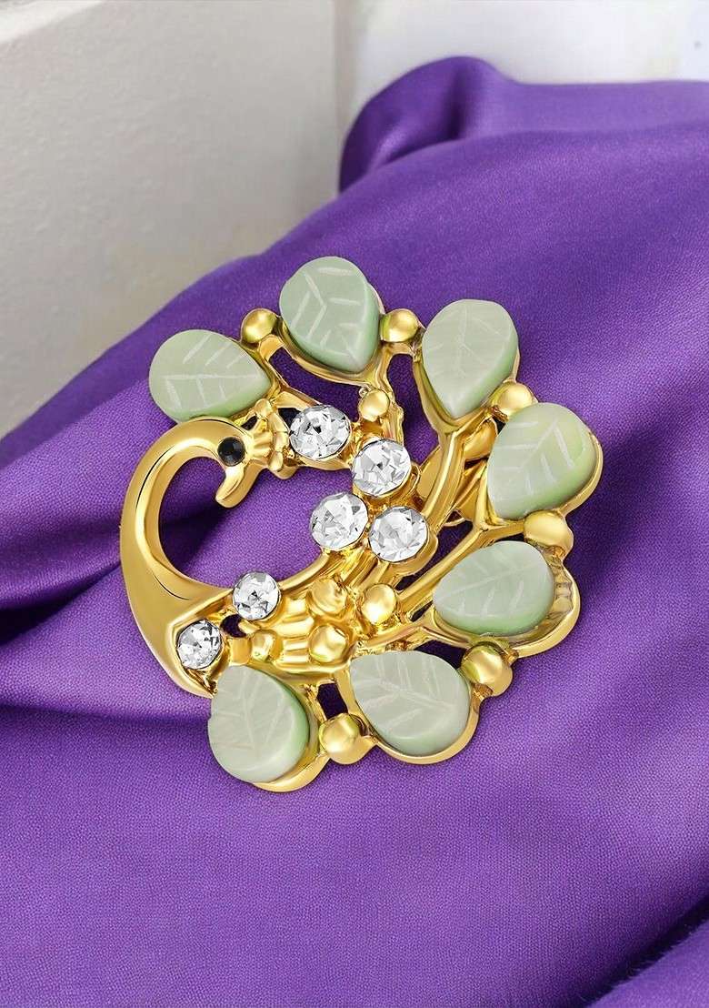 Peacock Shaped Studded Weeding Brooch - Indya