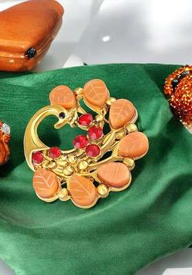 Peacock Shaped Studded Weeding Brooch - Indya