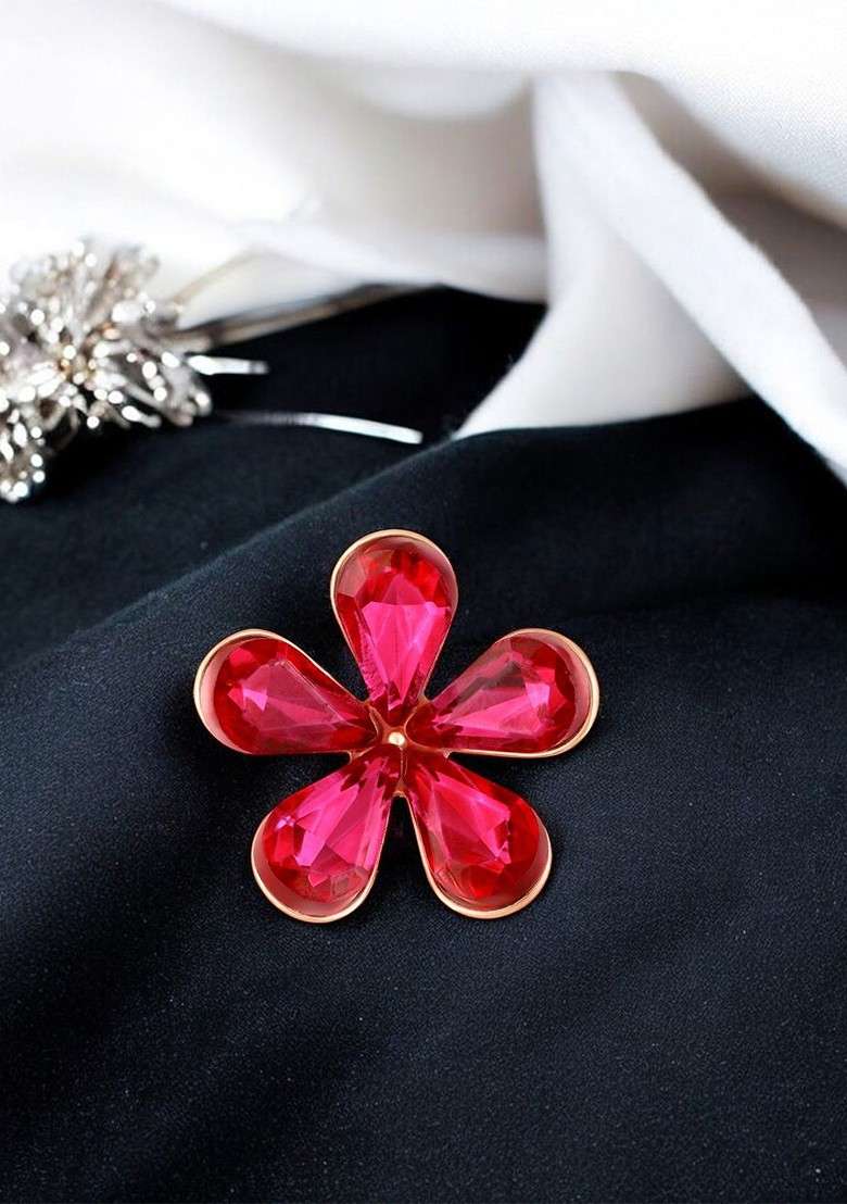 Set Of 5 Pink Petals Floral Brooch - Indya
