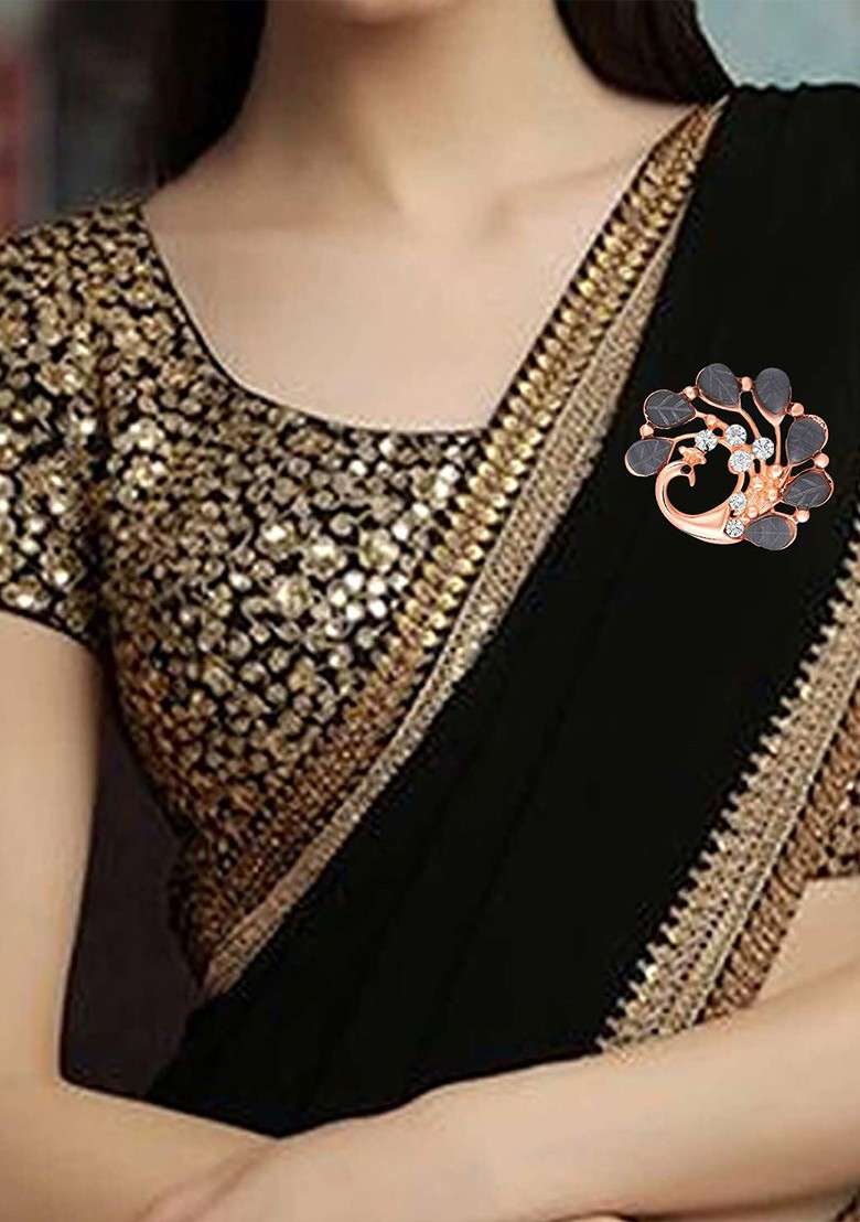 Peacock Shaped Studded Weeding Brooch - Indya