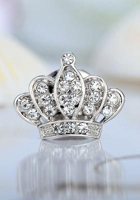 Silver Plated Cubic Zirconia Studded Kings Crown Elegant Brooch Jewellery For Men