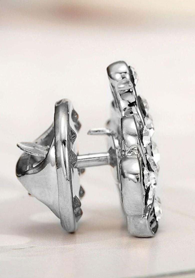 Silver Plated Cubic Zirconia Studded Kings Crown Elegant Brooch Jewellery For Men