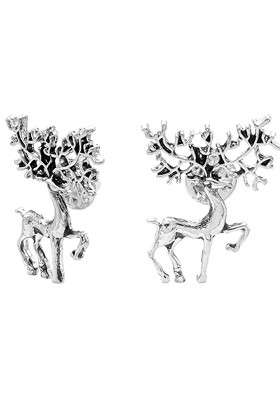 Men Antique Vintage Silver Plated Royal Deer Statement Brooch