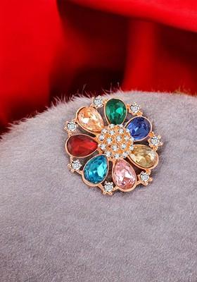 Stone Studded Floral Lapel Pin Brooch
