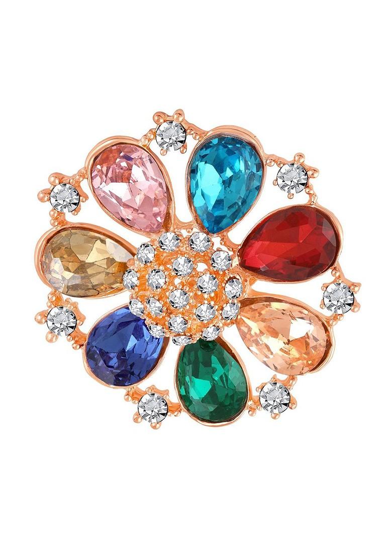 Stone Studded Floral Lapel Pin Brooch