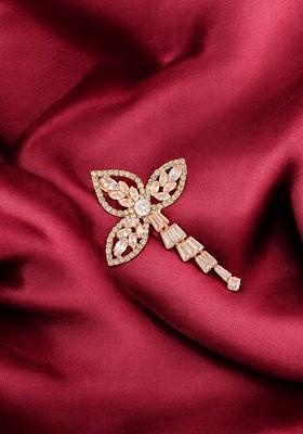 Women Rose Gold Toned Stone Studded Flower Brooch
