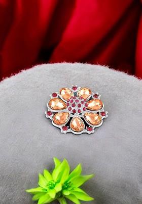 Women Floral Stone Studded Lapel Pin Brooch