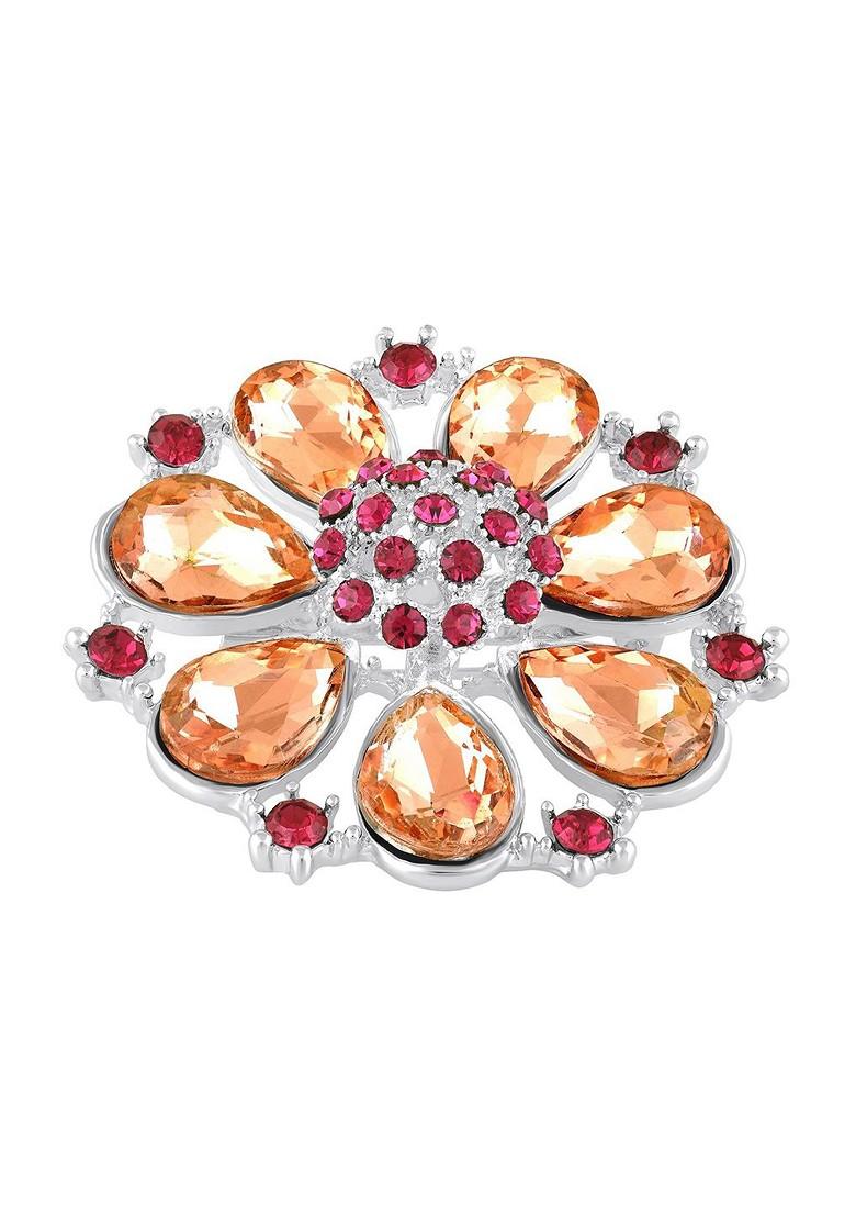 Women Floral Stone Studded Lapel Pin Brooch