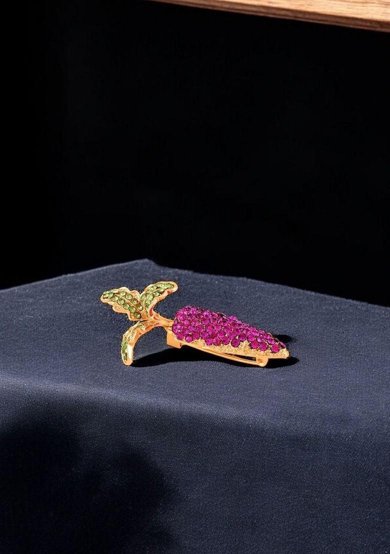 Women Carrot Shaped Stone Studded Brooch Pin