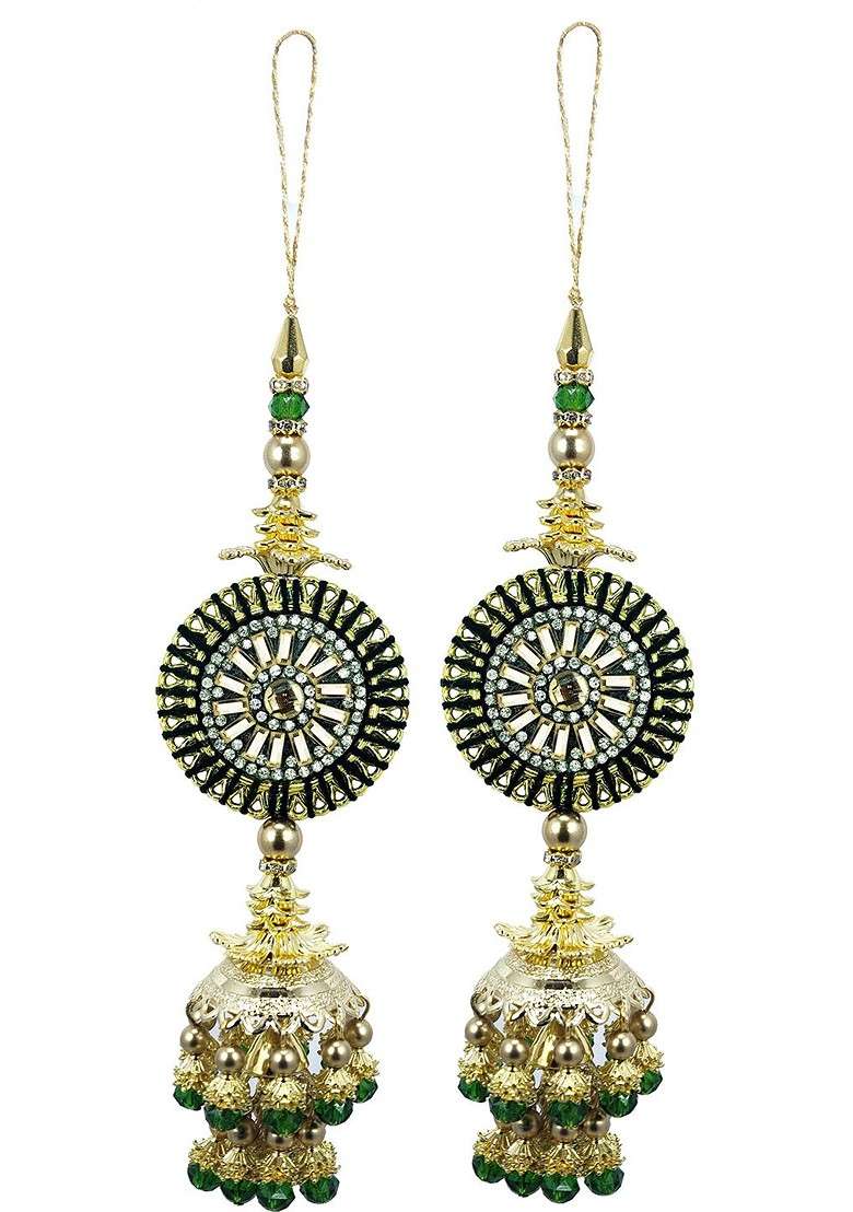 Set Of 2 Embellished Tassel Latkan Brooches - Indya
