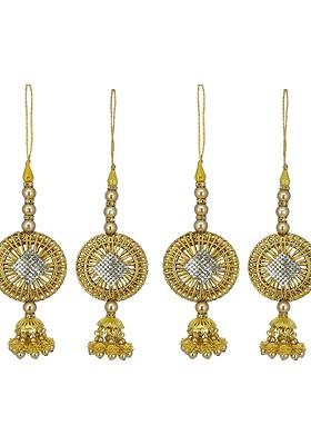 Set Of 4 Stone Studded Beaded Ring Latkan Brooch