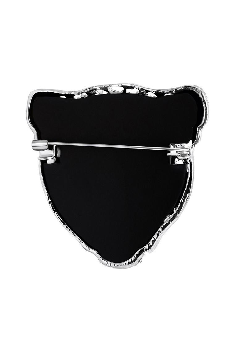 Men Stone Studded Lion Face Shaped Brooch