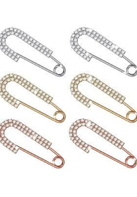 6 Pcs Gold Silver Rosegold Plated Rhinestone Safety Saree Pleats Pin Brooch
