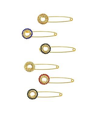 6 Pcs Gold Plated Rhinestone Safety Saree Pleats Pin Brooch