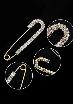6 Pcs Gold Silver Rosegold Plated Rhinestone Safety Saree Pleats Pin Brooch