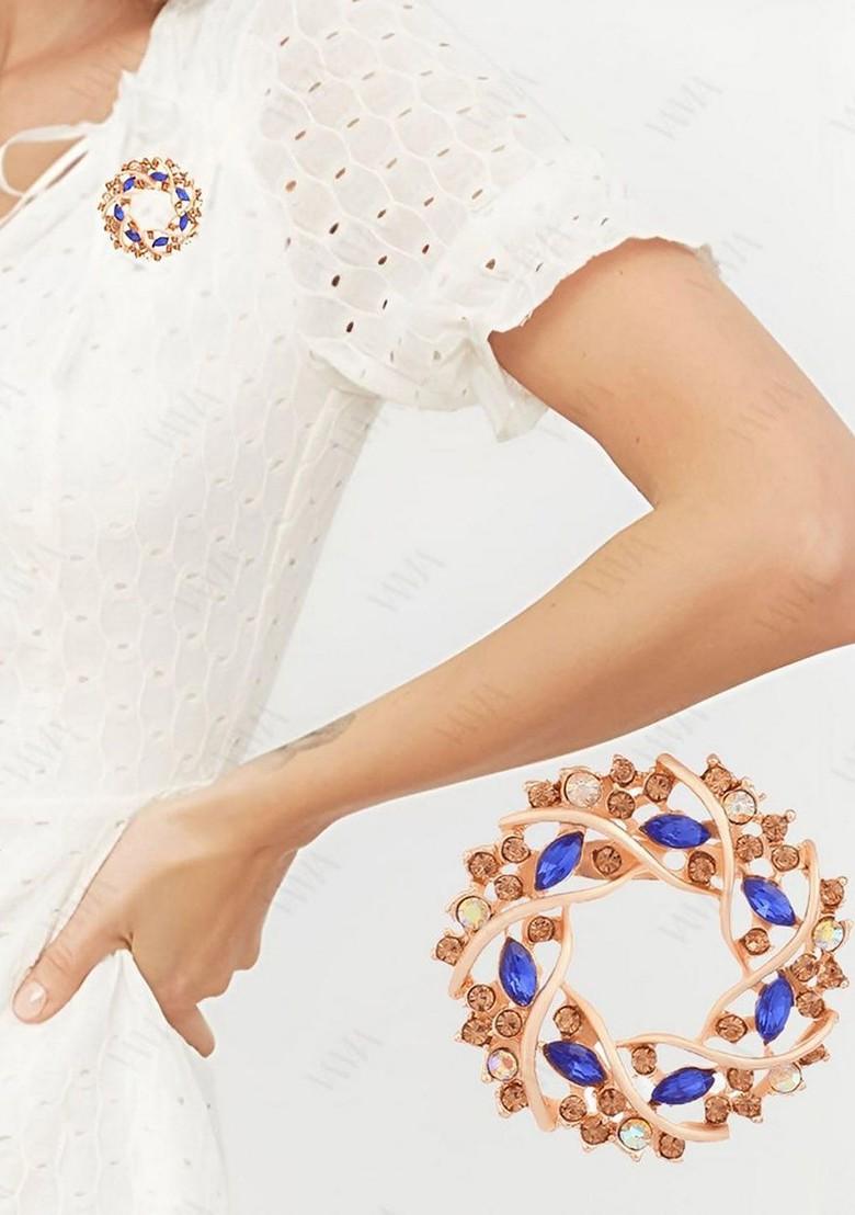 Crystal Stone Studded Floral Brooch Pin