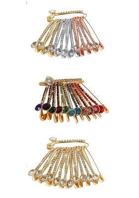 36 Pcs Multicolor Rhinestone Safety Saree Pleats Pin Brooch