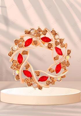 Rose Gold Plated Stone Studded Safety Saree Pleats Pin Floral Brooch