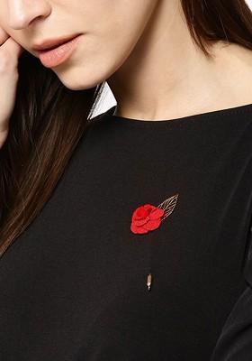 Women Gold Toned Red Floral Lapel Pin
