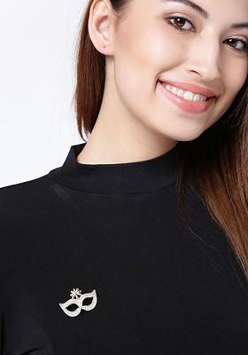 Women Gold Plated Gold Toned White Stone Studded Statement Brooch