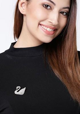 Women Gold Plated Gold Toned White Stone Studded Brooch