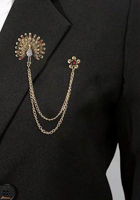 Unisex Lapel Pin Chain Tassel Brooch Pin With Crystal Chain