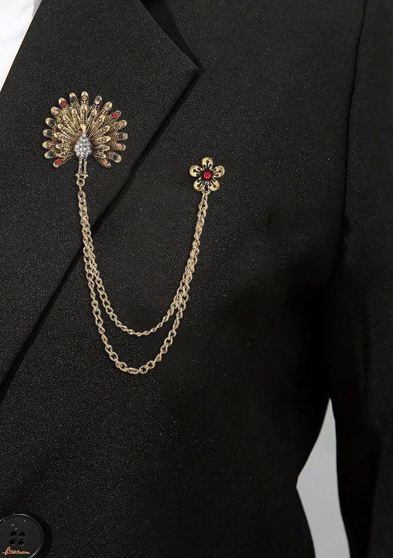 Unisex Lapel Pin Chain Tassel Brooch Pin With Crystal Chain