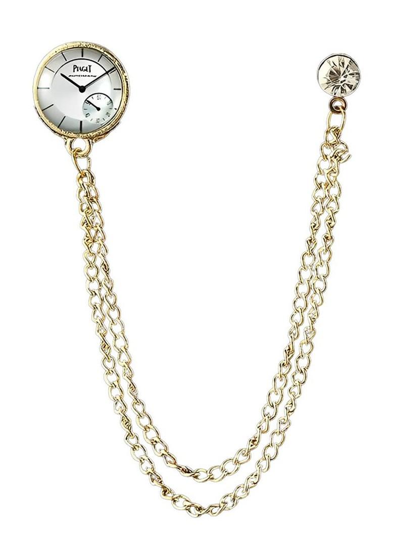 Men Stone Studded Suit Shirt Stud Lapel Pin Chain Tassel Brooch Pin Brooch