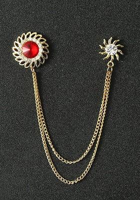 Men Crystal Stone Studded Lapel Pin Chain Tassel Brooch