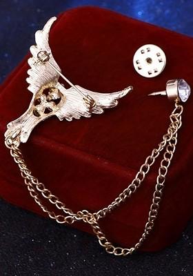 Men Stones Studded Eagle Tassel Brooch With Chain