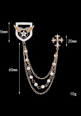 Men Crystal Stone Studded Lapel Pin Chain Tassel Brooch