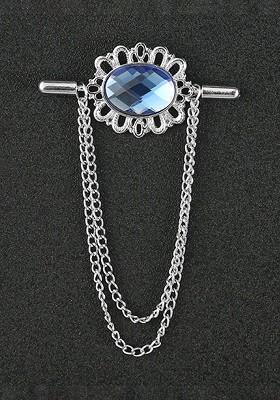 Men Stone Studded Suit Shirt Stud Lapel Pin Chain Tassel Brooch