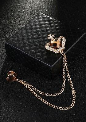 Men Crystal Studded Chain Tassel Brooch Lapel Pin