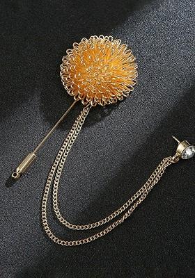Men Stones Studded Floral Tassel Brooch With Chain