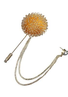 Men Stones Studded Floral Tassel Brooch With Chain